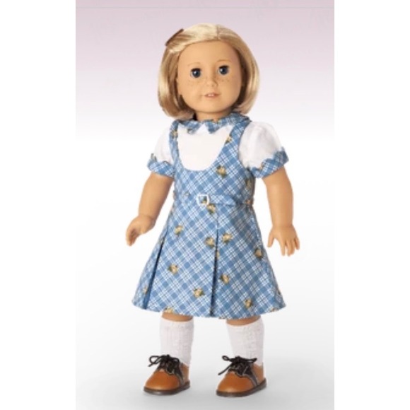 American Girl Other - American Girl Kit Kittredge School Dress & Shoes Blue Plaid Floral Set EUC